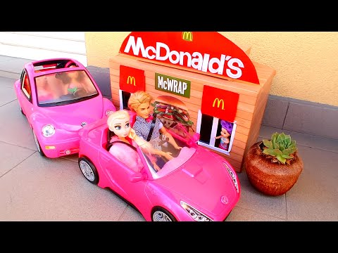 Barbie & Ken Pretend Play McDonalds Drive Thru | Food Toys for Kids