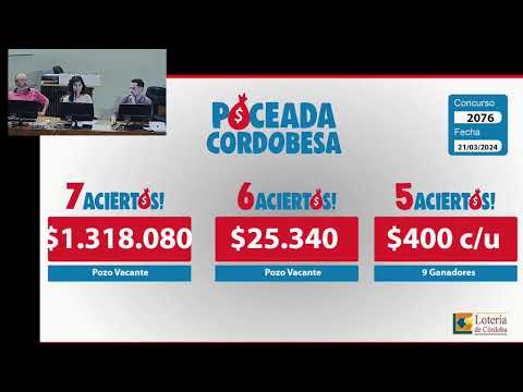 Sorteo de Quiniela POCEADA CORDOBESA N° 2076 – 21.03.2024