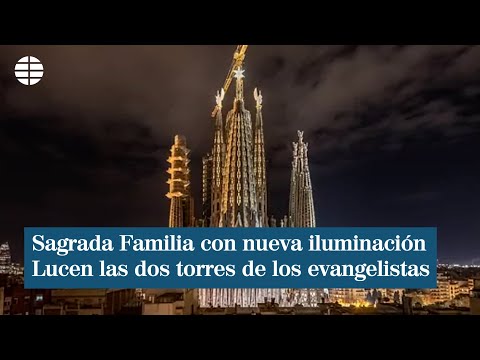 La Sagrada Familia ilumina las torres de Lucas y Marcos e inicia la cuenta atrás para acabarse