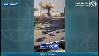 لحظة سقوط صاورخ على مبنى سكني