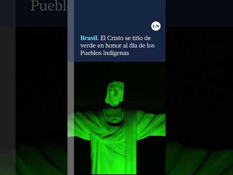 Por primera vez se iluminó el Cristo Redentor de verde en honor al día de los Pueblos Indígenas