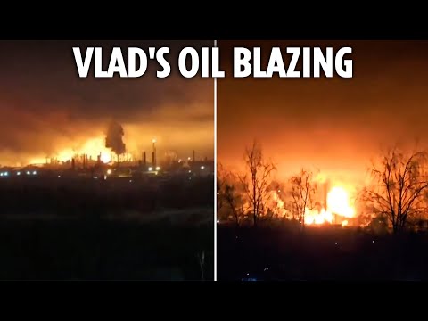 Ukrainian blitz turns huge Russian oil refinery into raging inferno with explosions seen for miles