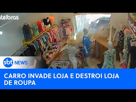 Carro invade loja de roupa e causa destruição total | #SBTNewsnaTV(06/03/24)