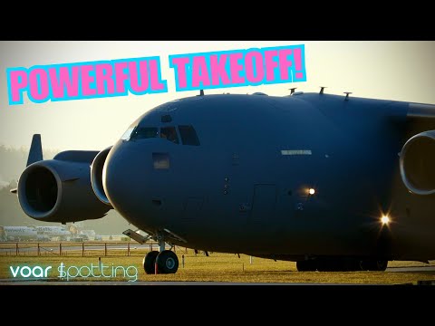 Boeing C-17 Globemaster III close-up & short takeoff from Zurich Airport
