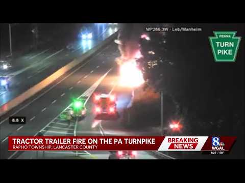 Flames engulf vehicle on Pennsylvania Turnpike in Lancaster County