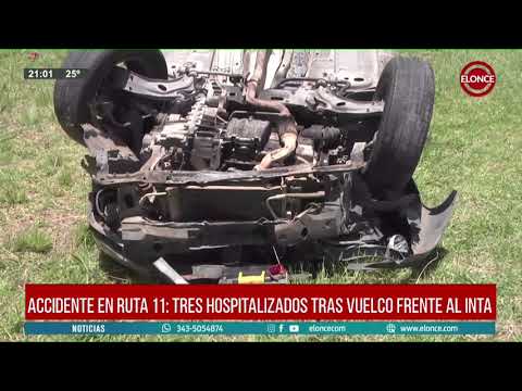Accidente en ruta 11 tras personas hospitalizadas tras vuelco frente al INTA