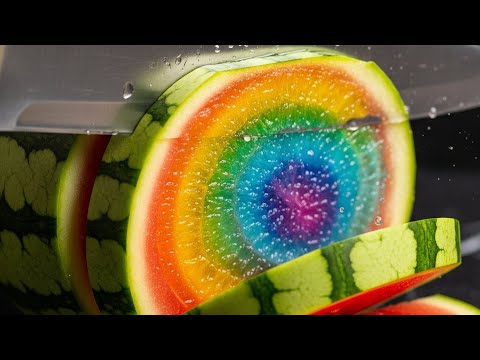 Rainbow Crystal Fruit Cutting | Relaxing 8K ASMR Macro 🌈🔪