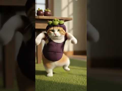 Kucing Gemoy dengan Kostum Buah Manggis Joget Cinta Merah Jambu #kucing #kucingjoget #fypシ #fy