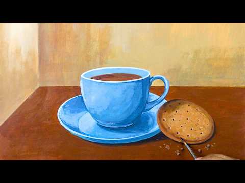 Easy Realistic Tea Cup & Biscuit Still Life Painting | Acrylic Tutorial for Beginners