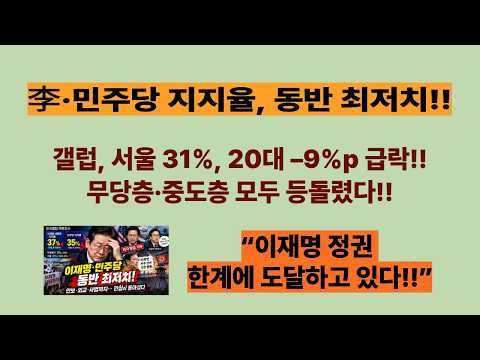 李·민주당 지지율, 동반 최저치!! 안보·외교·사법 곳곳에서 경고등. 갤럽 서울 31%, 20대 24% 급락! 무당층·중도층 모두 등돌렸다!!한미관계 이상 신호.(20261009)