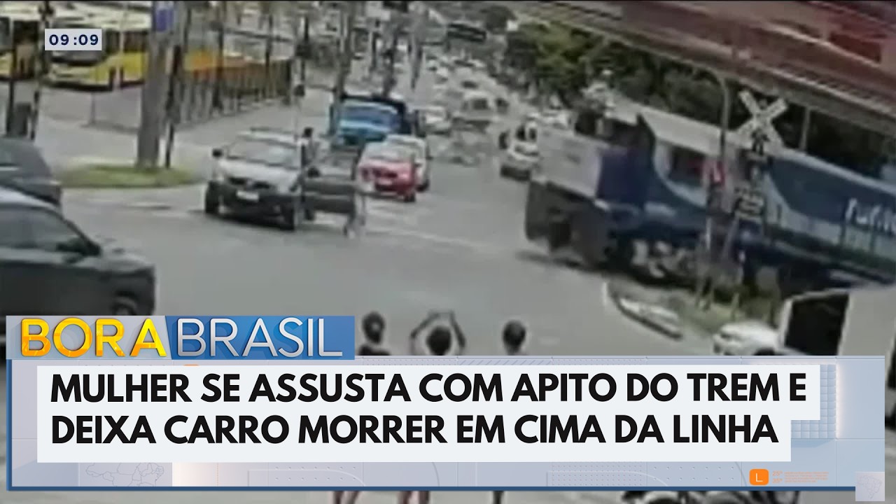Mulher se assusta com trem e deixa carro morrer em cima do trilho | Bora Brasil