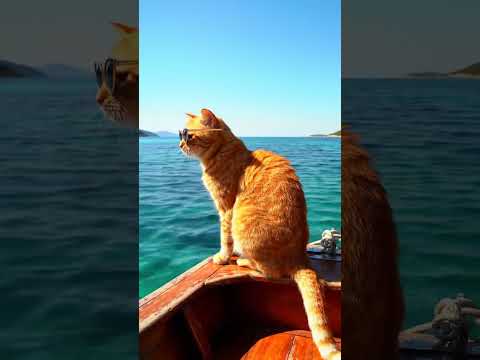 Oren cat is riding a boat #cat #funny #funnycats
