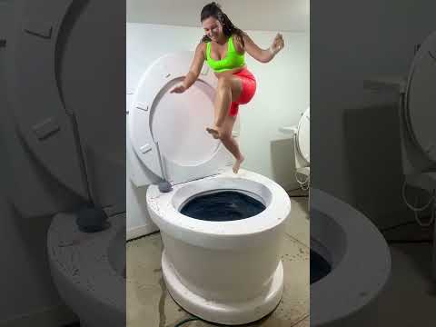 SUPER HIGH JUMP into Worlds Largest Toilet Black Pool in Slow Motion BIG SPLASH #shorts