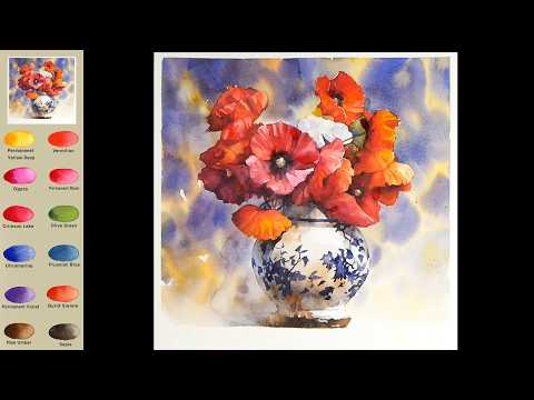 Flower Watercolor - Poppy Vase (5x speed, <strong>View</strong> color names) NAMIL ART