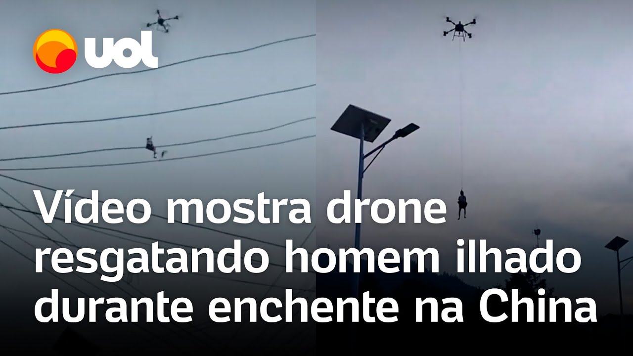 Drone salva homem ilhado em enchente no sul da China vídeo flagra momento do resgate