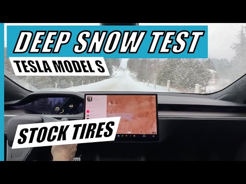 2023 Tesla Model S in Deep Snow with Stock 19