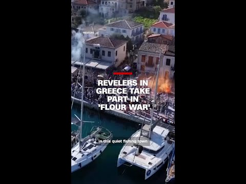 Revelers in Greece take part in 'flour war'