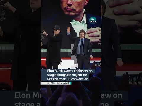 Elon Musk waves chainsaw on stage alongside Argentine President at US convention #itvnews