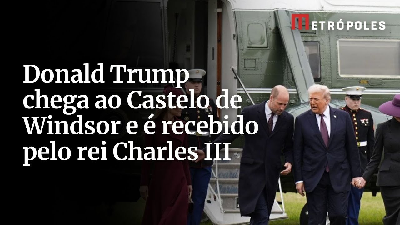 Donald Trump chega ao Castelo de Windsor e é recebido pelo rei Charles III