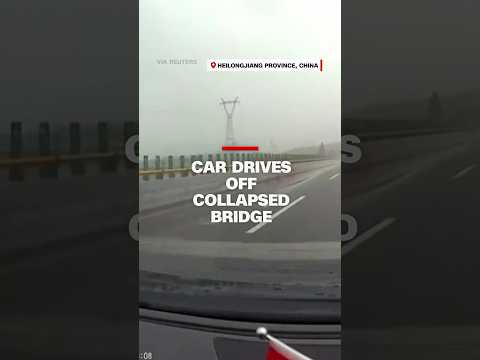Car drives off collapsed bridge