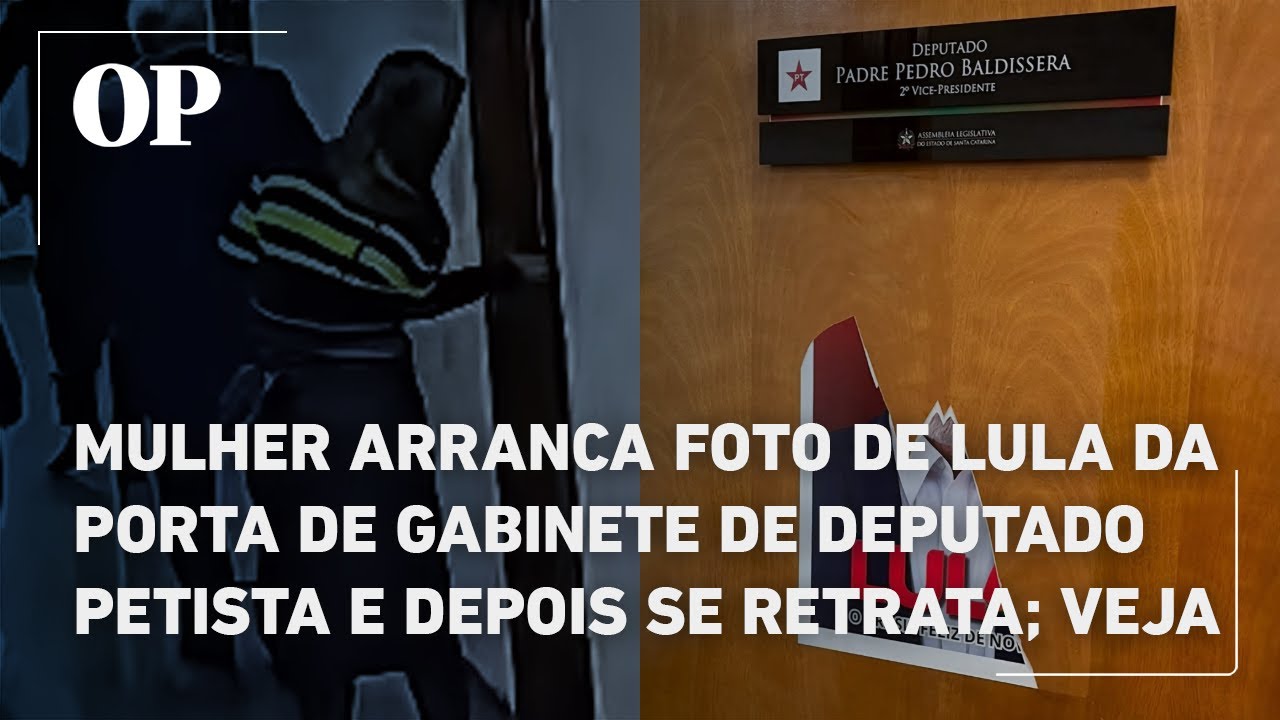 Mulher arranca foto de Lula da porta de gabinete de deputado do PT e depois se retrata; veja vídeos