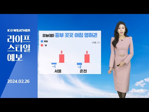 [날씨] 2월26일_오늘(월) 중부 곳곳 아침 영하권…영동 눈 또는 비