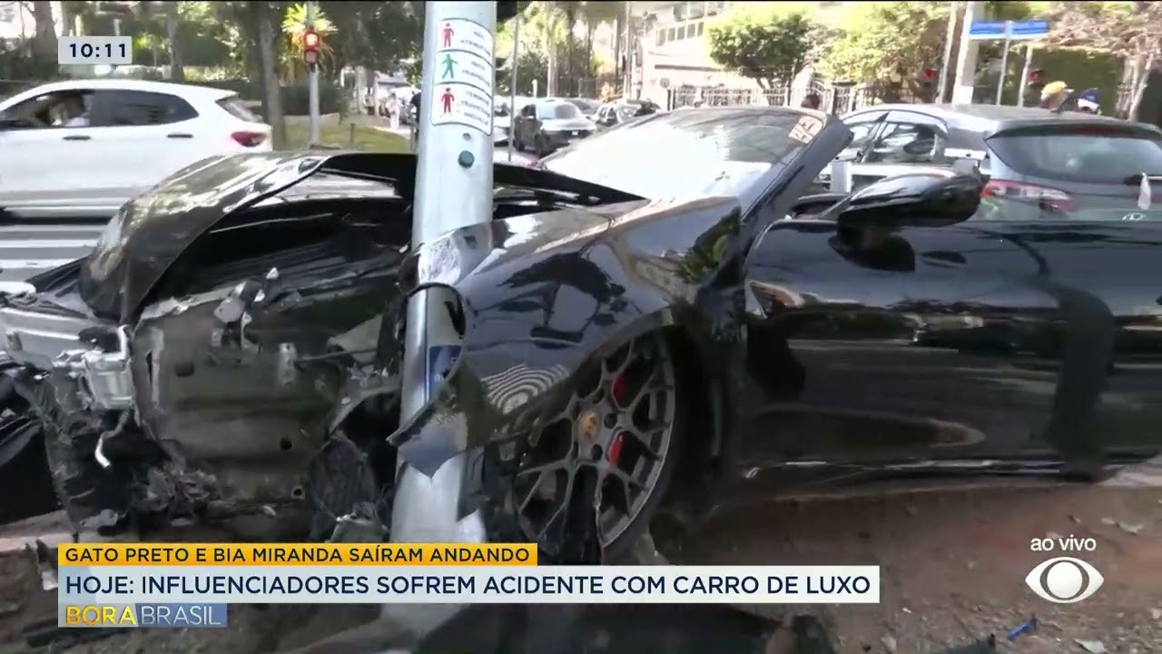 Influencers Gato Preto e Bia Miranda sofrem acidente com carro de luxo