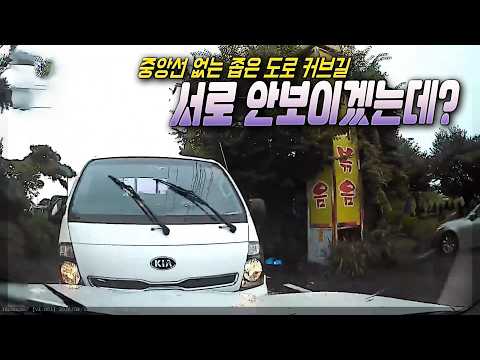 28214회. 두 대 교행 어려운 좁은길 주행하다가 마주오던 트럭과 사고