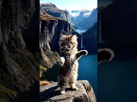 Norwegian Forest Kitten Dances Above the Fjords! 🐱💃 #cat #prompt #animaldance #veo3
