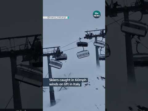 Skiers caught in 60mph winds on lift in Italy #itvnews