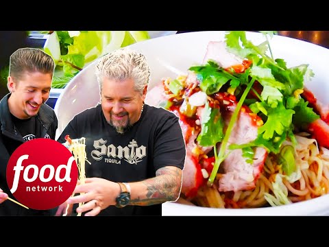 Guy Makes Spicy Asian Red Pork Char Siu Noodles At Home | Diners Drive-Ins & Dives