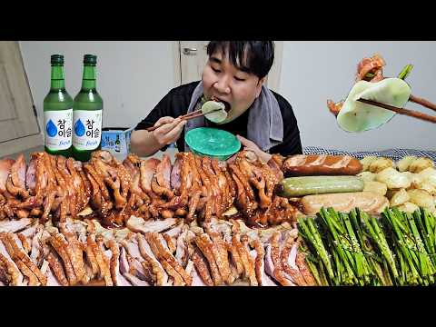 일 끝나고 샤워 후 오리바베큐에 소세지,부추,쌈무에 시원한 소주 한 잔 먹방!! [ duck barbecue Mukbang ]