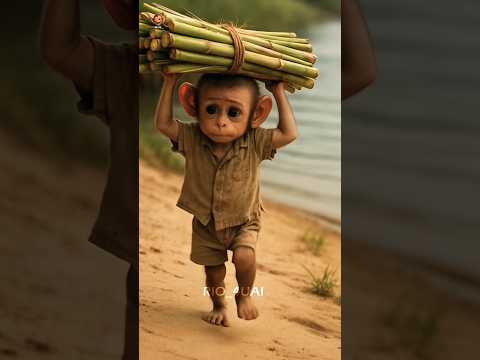 small baby monkey rio and the elephant heartouching❤️ hardworking story