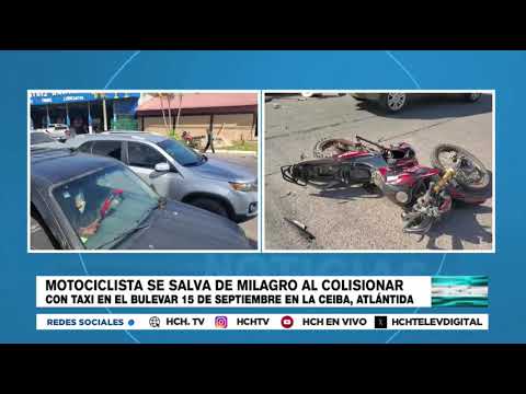 ¡Leñazo! Motociclista sobrevive a brutal impacto con taxi en La Ceiba