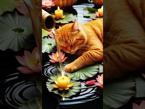 "Relaxing Sleepy Cat 🐱✨ | Candle Light & Water Flow Sounds for Relaxation" #shorts #relaxingmusic