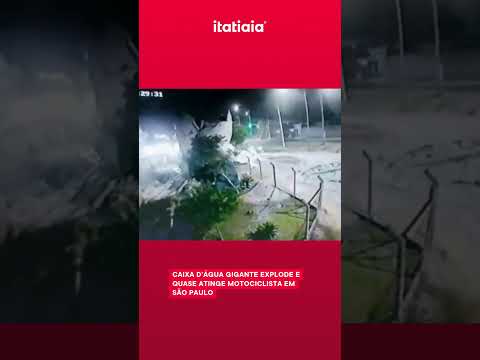 CAIXA D'ÁGUA EXPLODE E QUASE ATINGE MOTOCICLISTA NO INTERIOR DE SÃO PAULO