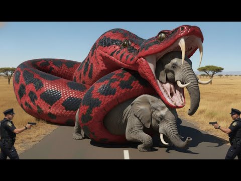 US police rescue elephant from giant python attack