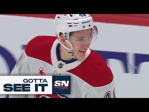 GOTTA SEE IT: Canadiens Lane Hutson Wires Home Point Shot For First NHL Goal