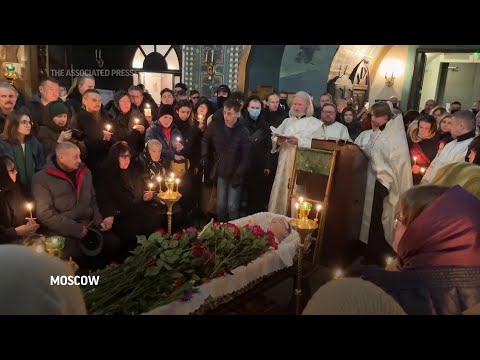 Scenes inside Moscow church during farewell ceremony for opposition leader Navalny