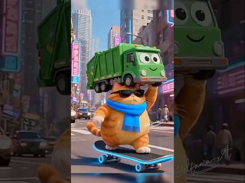 Cat's Toy Garbage Truck SMASHED🚛 The REAL One ARRIVES❤️ #shorts #funny #cat #cute #animals #comedy