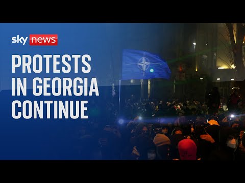 Protesters gather in front of the Georgian parliament