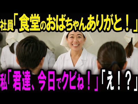 【スカッと】社員食堂のおばちゃんの私。社員2人「おばちゃんいつもありがと！」私「君たち今日でクビ」社員「え？」私の正体を知った結果