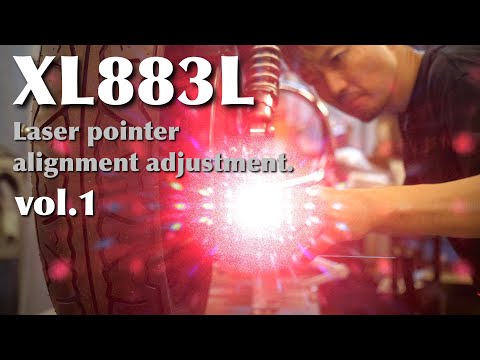 【2010XL883L】カスタムスタート!まずはホイールやフォークなどをブラックアウト化!レーザーポインターでアライメント調整をしっかり行います。【ハーレーダビッドソン】【スポーツスター】