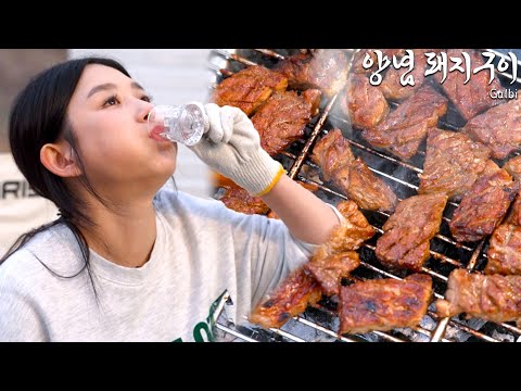 Real Mukbang:) Korean BBQ & Soju party in the yard! The romance of a country house...