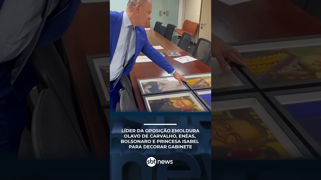 Líder da oposição emoldura Olavo de Carvalho, Enéas e Bolsonaro para decorar gabinete