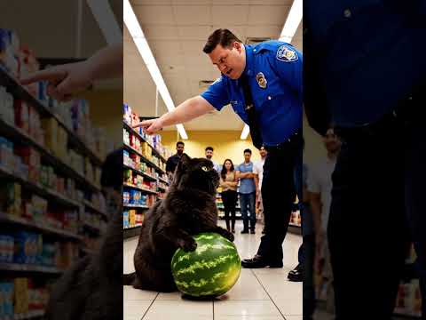 🐱 Cat stealing from supermarket caught red-handed by US police! 🚔😂#FunnyCat #USPolice #CatCaught
