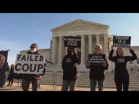 Demonstrators gather outside Supreme Court as landmark Trump ballot case gets underway