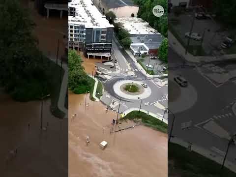 WATCH: Drone footage shows Helene's floodwaters inundate Asheville, NC