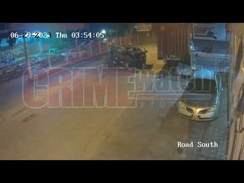 CCTV captures the fatal crash which took place near Bobby's Motor Supplies, Bamboo #2 earlier on