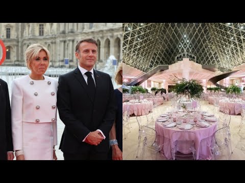 Dîner d'État des JO de Paris 2024 : Emmanuel et Brigitte Macron élégants à la pyramide du Louvre